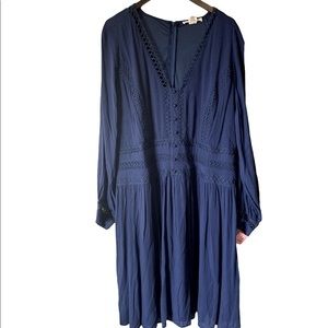 Indigo Thread Boho Peasant Midi Lace Dress 3xNWT